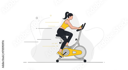 Energetic Woman Cycling in the Gym on a Stationary Exercise Bike, Daily Fitness