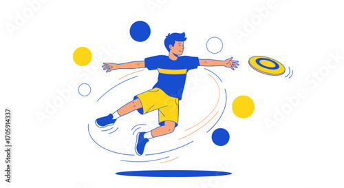 Energetic Young Person Actively Engaging In Throwing A Frisbee On Abstract Background