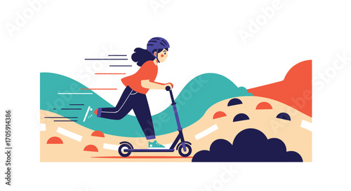 Energetic Young Person Scooting, Embracing Freedom And Enjoying The Outdoors
