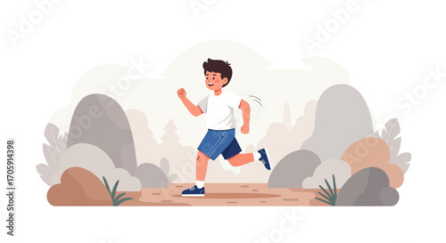 Energetic Youngster Joyfully Running Outdoors During a Sunny Day for Fitness Activities