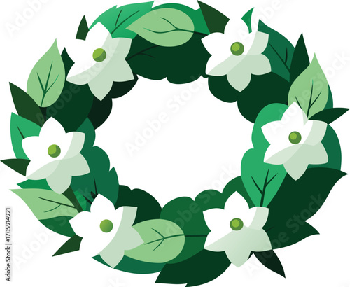 A decorative vintage wreath design of flowers and leaves creates a beautiful floral border for a spring or summer card