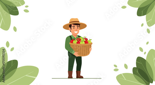 Friendly Farmer Delivering Apples, Promoting Agriculture and Sustainable Farming Practices