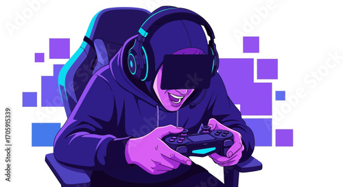 Enthusiastic Gamer Immersed in Virtual Reality Enjoying an Interactive Experience