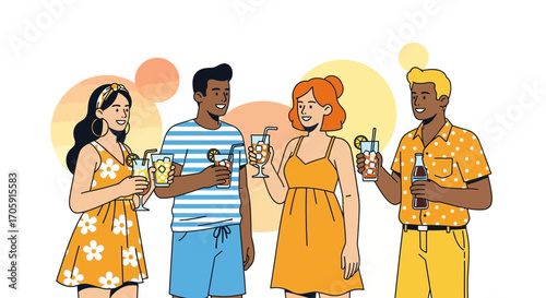 Friends Enjoying Refreshing Drinks Together During Bright Sunny Summer Days