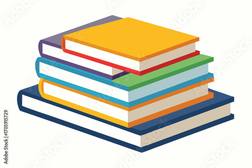 Colorful stacked books present a simple isometric vector, isolated with transparent background