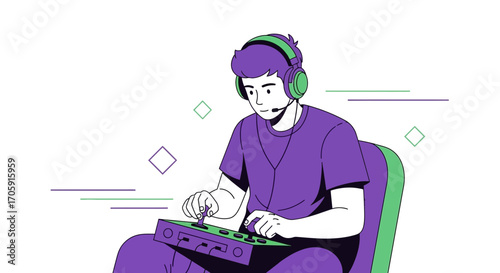 Gamer Immersed In Digital Entertainment Using Controller And Headphones For Streaming