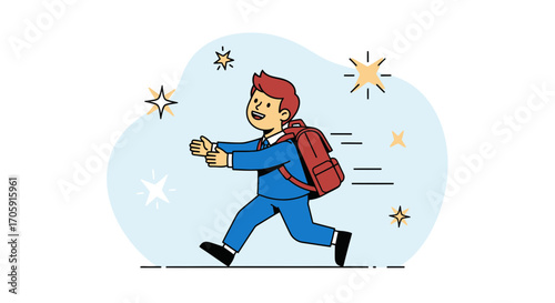 Excited Student Runs Smiling Towards New Adventures With Backpack And Enthusiasm