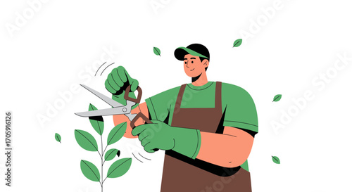 Gardener Carefully Trimming Greenery With Large Shears for a Clean Aesthetic Look