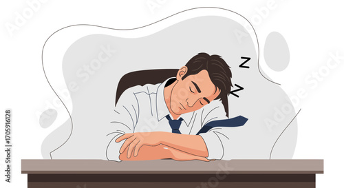 Exhausted Businessman Sleeping At His Desk, Showing Burnout And Overworked