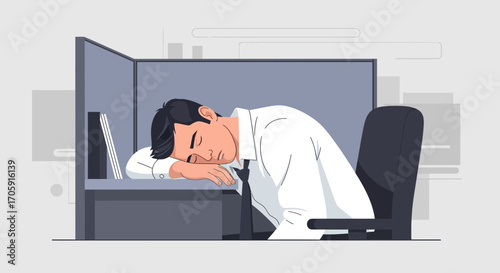 Exhausted Employee Sleeping At Desk Displaying Professional Fatigue and Work Overload