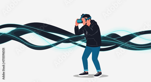 Experiencing Virtual Reality Futuristic Visualization of Digital Waves and Interactivity