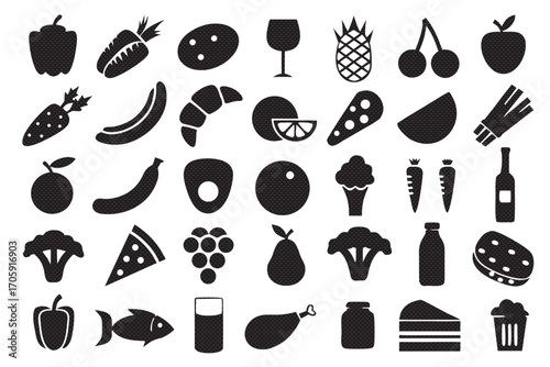 Set of black food icons in vector format