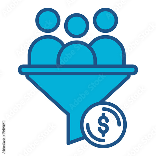 Sales Pipeline Icon In Blue Monochrome Flat Design, Vector Illustration