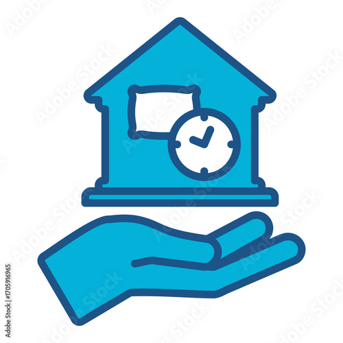 Accomodation Icon In Blue Monochrome Flat Design, Vector Illustration