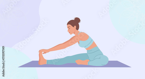 Gentle Yoga Practice Depicting Female Flexibility, Promoting Wellness and Tranquility