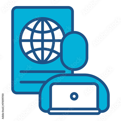 Nomad Visa Icon In Blue Monochrome Flat Design, Vector Illustration