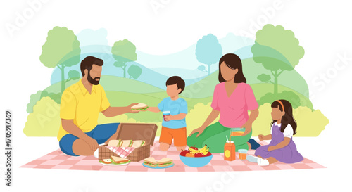 Family Enjoying A Cheerful Picnic Day Amidst Nature for A Relaxing Recreation
