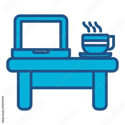 Workplace Icon In Blue Monochrome Flat Design, Vector Illustration