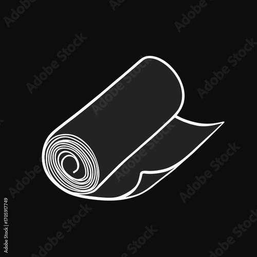 Rolled up paper icon minimalist vector illustration isolated on black background for design and decoration projects