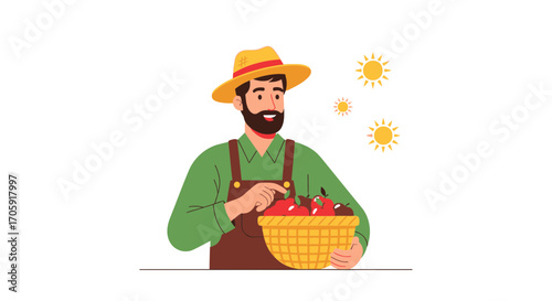 Farmer Harvest With Apples In Sunny Weather, Offering Fresh Produce To the World