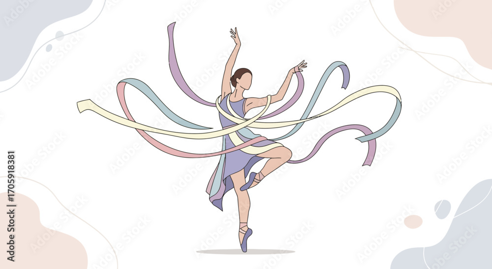 Obraz premium Graceful Ballerina Dancing And Interacting With Flowing, Colorful Ribbons Abstract Beauty