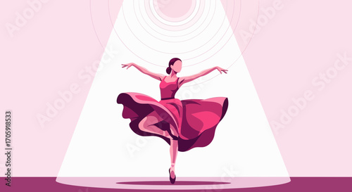 Graceful Ballerina in Stage Spotlight Performing with Elegance and Fluid Movement