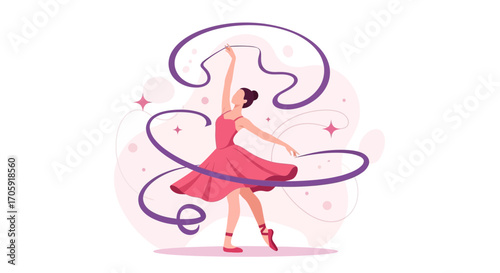 Graceful Ballerina Performing with a Ribbon in a Dynamic Display of Artistic Movement