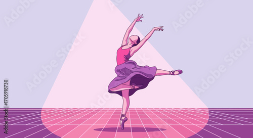 Graceful Ballet Dancer in Pink and Purple Dancing With Elegant Poise and Style