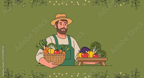 Farmer Presenting Harvested Vegetables From His Farm, Promoting Healthy Eating Habits