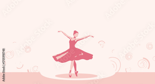 Graceful Ballet Dancer Performing Serene Movements in a Pink Artistic Illustration