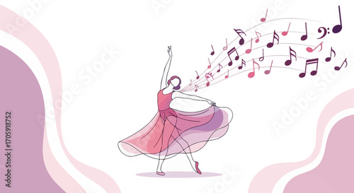 Graceful Dancer Expresses Sonic Harmony Through Movement And Musical Notation Artfully