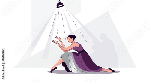 Graceful Dancer Under Spotlight Illuminates Artistic Pose With Expressive Gesture