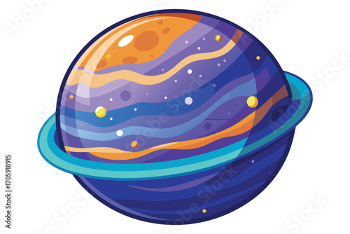 Two cartoon planets with rings float amidst stars against a transparent backdrop
