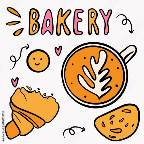 Freshly baked croissant on rustic background for bakery and cafe
