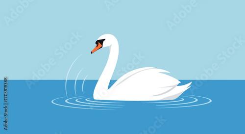 Graceful Swan Glides Serenely Across Calm Water, A Peaceful and Tranquil Illustration