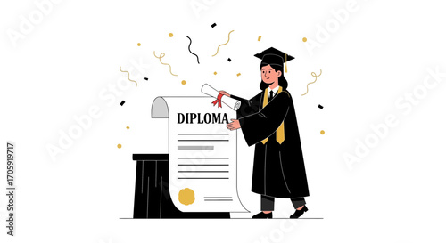 Graduate Holding Diploma Shows Achievement And Excitement In Academic Celebration