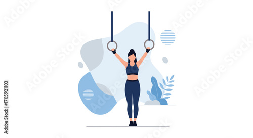 Gymnast Exercising On Rings With Uplifted Arms Celebrating Fitness And Training Success