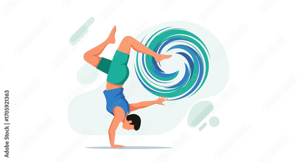 Fototapeta premium Handstand Performer with Abstract Vortex, Depicting Balance and Fitness, Modern Illustration