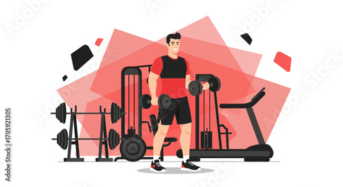 Gymnast Performing Weight Training Vector Illustration for Healthy Fitness, Exercise Activities
