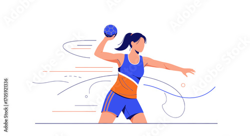 Handball Player Delivering a Powerful Throw, Demonstrating Athleticism and Skill, Vector