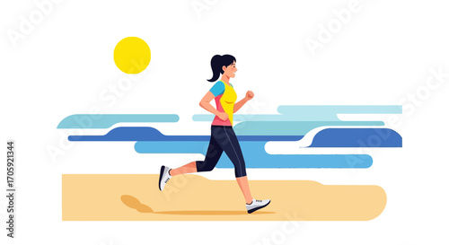 Female Runner Enjoying Running Outdoors Near The Sea In A Healthy And Active Lifestyle