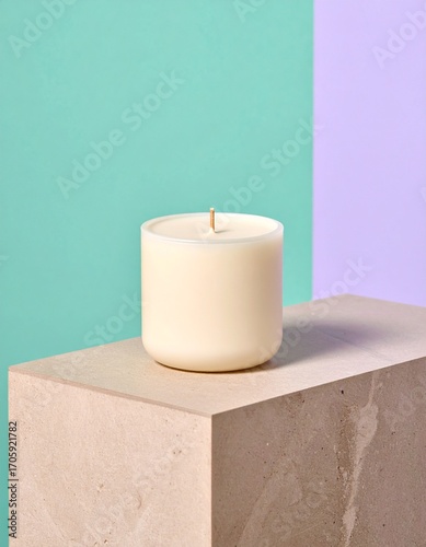 Minimalist Candle Flame on Digital Lavender, Luminous Blue, Energy Orange, Pop Pink, Meadowland Green, Clay, Wax Paper, Cocoa Powder Textured Background, Serene Calm Eco Wellness Wellness Concept, Amp