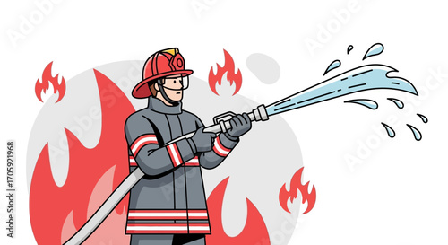Firefighter Fighting Flames, Rescue Services, Fire Safety, and Emergency Response Illustrated