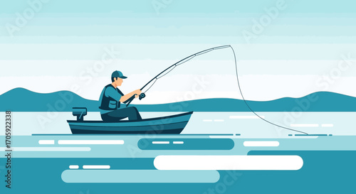 Fisherman Enjoying The Serene Landscape While Casting A Line For His Catch