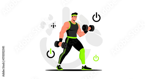Fitness Enthusiast Lifting Dumbbells in a Digital Vector Style for Sports and Workout Theme