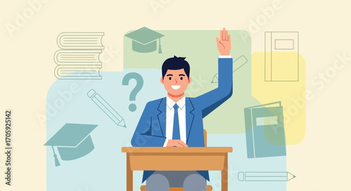 Happy Student Raising Hand In Class Ready To Answer The Question At An Educational Institute