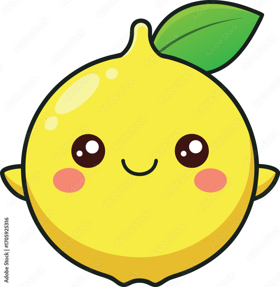 Fototapeta premium Vector art of cute cartoon lemon with a happy face, transparent background