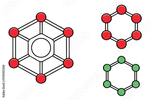 Three different molecular structures, represented through simple line and shape art on a white background