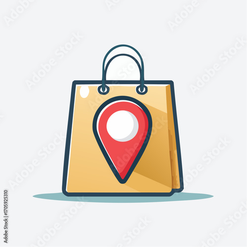Brown Shopping Bag With Red Location Pin Icon