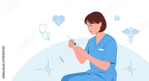 Healthcare Professional Concentrating On Preparing A Syringe In A Relaxing And Focused Visual